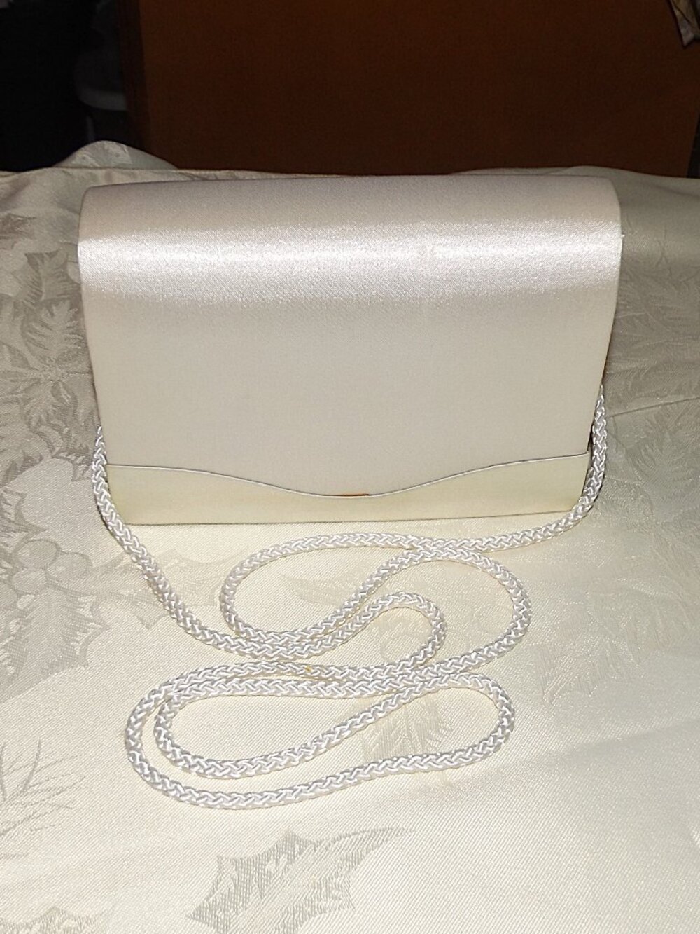 Vintage Indeed Ivory Satin Clutch Evening Bag Braided Cord Handle